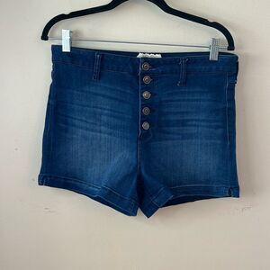 Altar'd State Dark Blue Denim Button-Front Jean Shorts